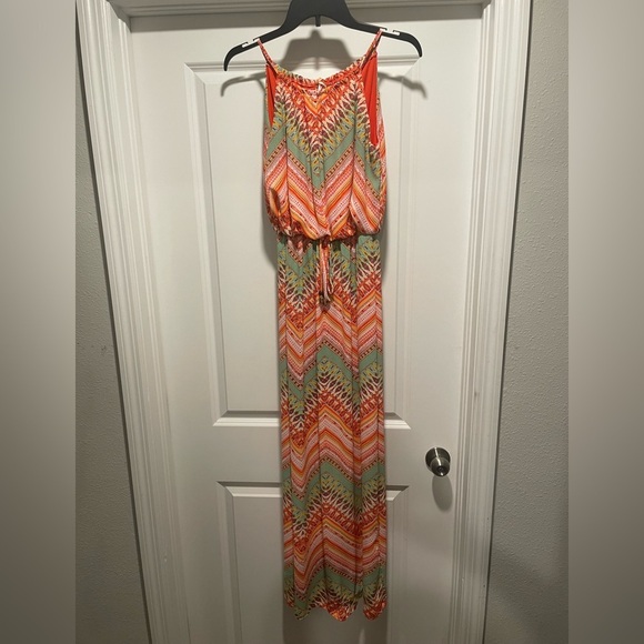City Studio Dresses & Skirts - City Studio Chevron Maxi Dress - Orange and Green